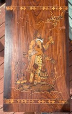 Vintage Persian Marquetry Inlaid Wood Panel Omar Khayyam Rubaiyat Lovers 17x10” picture