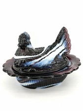 Vintage Mosser Glass Purple And White Slag Hen on Nest, Cambridge, Ohio 6