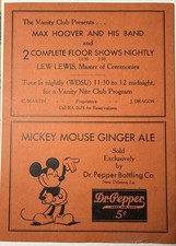 1940s New Orleans LA VANITY CLUB Menu Mickey Mouse Ginger Ale Dr Pepper Bottling picture