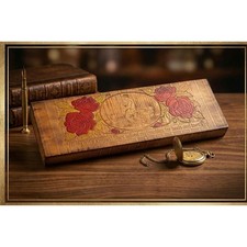 Antique 1912 Rellim Hosiery Pyrography Wood Box SS Miller Advertising Red Roses picture