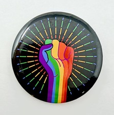 Vintage Rainbow Resist Fist Supporter Ally Pin LGBTQ Pinback Button picture