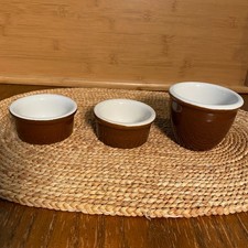 Vintage Hall Brown Ceramic Custard Cups Ramekins Set of 3 USA Ovenware picture