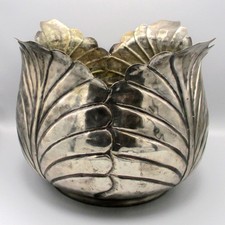 Atq Hand-Tooled Solid Brass Planter Cachepot Antique Silver-Plated Finish India picture