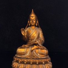 8.2in Chinese Tibetan Buddhism Bronze Gilt Tsongkhapa Master Statue Collectible picture