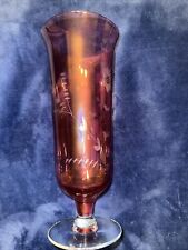Vintage cranberry glass vase flowers And Wheat Etched ￼ picture