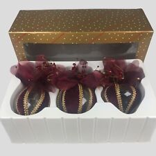 Vintage Dillards Trimmings Ornaments in Box Maroon & Gold 3 Shapes Velvet picture