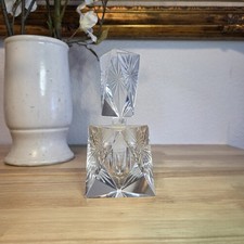 Vintage Cut Crystal Perfume Bottle Starburst Faceted Stopper Glass Dauber 6.5” picture