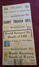 Vtg San Antonio Light Newspaper Lot~1969 Eisenhower~1972 Truman~73 LBJ~ 79 Wayne picture