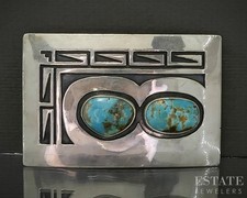 Vintage Sterling Natural Turquoise Willie Yazzie Sr Hopi Belt Buckle 50g p25318 picture