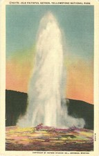 Yellowstone Park WY Old Faithful Geyser Erupting Linen Postcard 1934 Posted 1954 picture