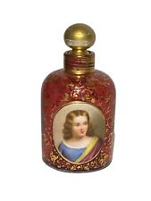 Vintage Moser? Red Cranberry Gold Portrait Cameo Perfume Bottle Stopper picture