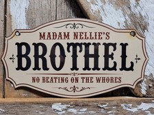 VINTAGE BROTHEL PORCELAIN SIGN RARE OLD MADAM NELLIES GENTLEMANS STRIP CLUB 12