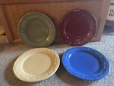 SET (4) LONGABERGER WOVEN TRADITIONS POTTERY MULTI COLOR DINNER PLATES~FREE SHIP picture