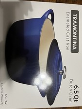 Tramontina 6.5 Qt Round Enameled Cast Iron Dutch Oven Cobalt Blue-Use One Time picture