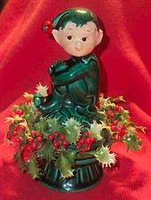 Vintage Inarco Japan E-2506 Ceramic Christmas Pixie Elf Holly Figurine Chip picture