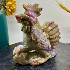 1.63LB Natural Ocean Carved Rooster Figurine Crystal Healing Stone picture