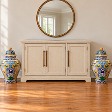 Rare Uriarte Talavera Puebla Mexican Talavera Lidded Floral Urn Ginger Jars Pair picture