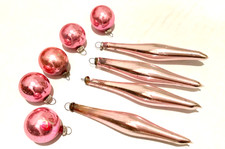 Antique 1940s Pink Glass Feather Tree Christmas Ornaments Japan 9pc. picture