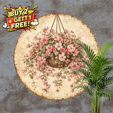 Farmhouse Pink Floral Hanging Plant Artwork Metal Sign Wall Plaque picture