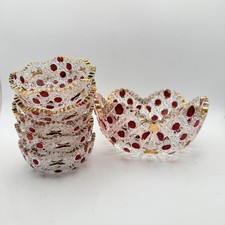 Antique McKee Rotec Dotted Berry Bowl Set Ruby Stained Gold Trim 6 Pc c1910 Flaw picture