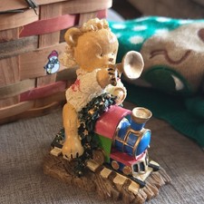 Vintage 1996 BRIANNA Anco Bear & Train Figurine Painted Resin picture