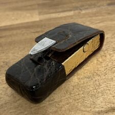 Dunhill Rollagas Hammer Tone Lighter Gold Leather Case Vintage Working picture