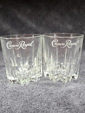 Vintage Crown Royal Whiskey Crystal Cut Starburst Lowball Rocks Glass Set Of 2 picture