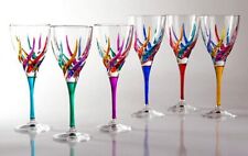 VENETIAN CARNEVALE WINE GLASSES - SET OF SIX - HAND PAINTED CRYSTAL WINE GLASSES picture