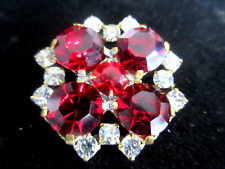 Outstanding  Czech Vintage Glass Rhinestone Button    Ruby Red & Crystal Clear picture