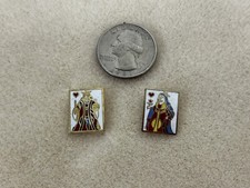 Vintage JHB Cloisonne Enamel Buttons Queen & King of Hearts Playing Cards 'NOS' picture