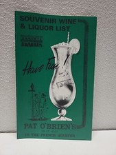  Pat O'Brien's French quarter cocktail souvenir wine liquor list menu Vtg Orlean picture
