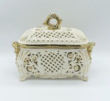 VTG Capodimonte KBNY 1364 Reticulated Filigree Trinket Box Hand Painted Italy picture