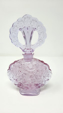 FENTON Lavender Glass Perfume Bottle Fan Stopper Embossed Flowers Original Label picture