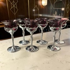 6 Vtg Farber Bros Krome Kraft Amethyst Glass Art Deco Cocktail Glasses Goblets picture