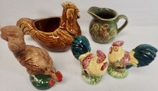 lot of chicken & rooster pottery ceramic figurine planter s & p shakers creamer picture