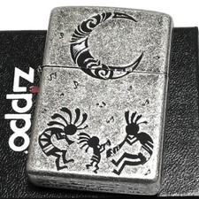 Zippo Oil Lighter Kokopelli Moon Silver Barrel Brass Regular Case Japan picture