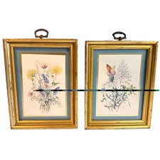 Withers Picture Company Framed Art Botanical Flowers Butterfly Vtg 1970s picture