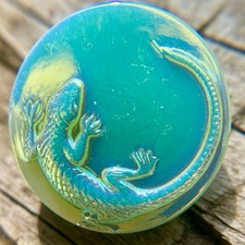 LIZARD Uranium Glass Button (Q) - Iridescent Aurora Borealis AB - GLOWS - 395 picture