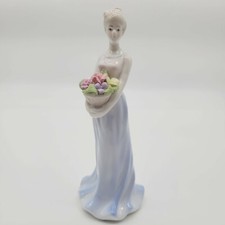 Vintage Ceramic Porcelain Figurine Of Lady In Blue Dress Holding Bouquet 8.5