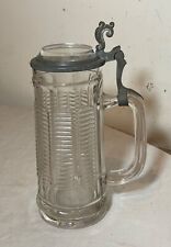 large antique 1800's clear glass pewter German lidded beer stein mug pitcher picture