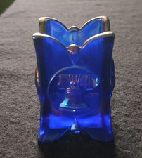 Vintage Toothpick Holder Joe St. Clair Glass Cobalt Blue Carnival - Liberty Bell picture