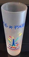 Paris Frosted Glass Tall Shot Glass Souvenir 2 oz Painted Decorated 4 in picture