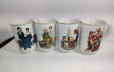 Vintage 1982-85 Norman Rockwell Museum Mugs Lot of 4 White Gold Trim from Japan picture