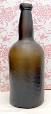 Antique 1790's Free Blown Black Pirate Glass Ale Rum Wine Bottle Applied Lip picture