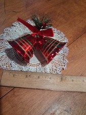 Vtg Metal  Christmas Ornament 2  Bells With Holly picture