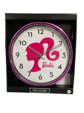Barbie Silhouette 13” Wall Clock Analog Display Pink White Battery Mattel NEW picture