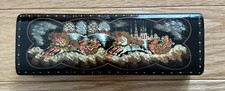 VINTAGE RUSSIAN LACQUER BOX - Excellent Condition 7” x 2.5” - Plus 2 Pins picture