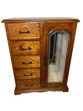 Vintage nice Linden Japan Jewelry Box Glass Door Oak 5 Drawer  picture