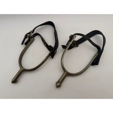 Authentic US Cavalry Spurs Metal with Black Leather Straps Stamped US AB B215 picture