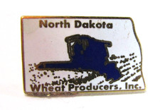 Vintage 1980's North Dakota Wheat Producers State Outline Combine Metal Hat Pin picture